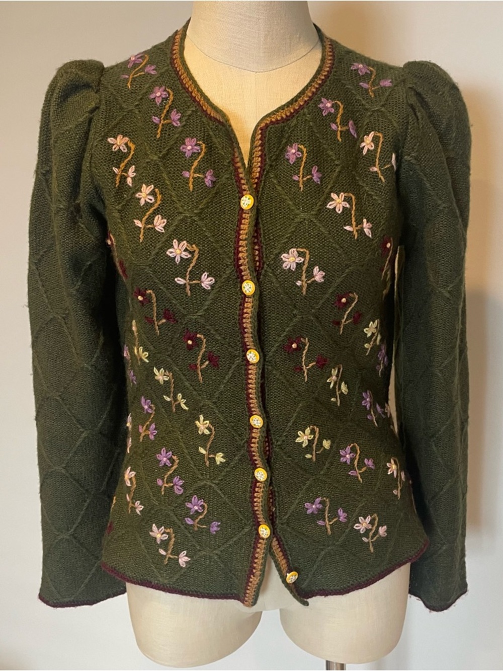 Herman Geist green embroidered cardigan size M